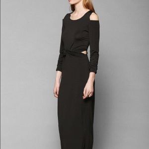 Black Slinky Shoulder Cutout Bodycon Maxi Dress